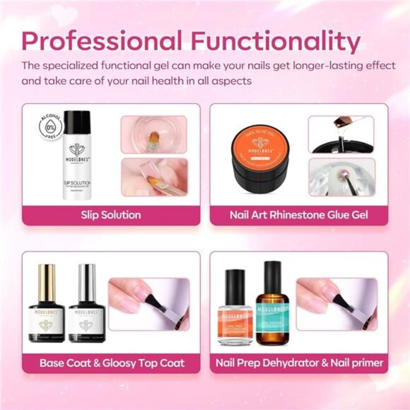 Poly Nail Gel Kit 8 Rosy Pink Colors with 48W LED Nail Lamp Poly Extension Gel - Picture 7 of 8